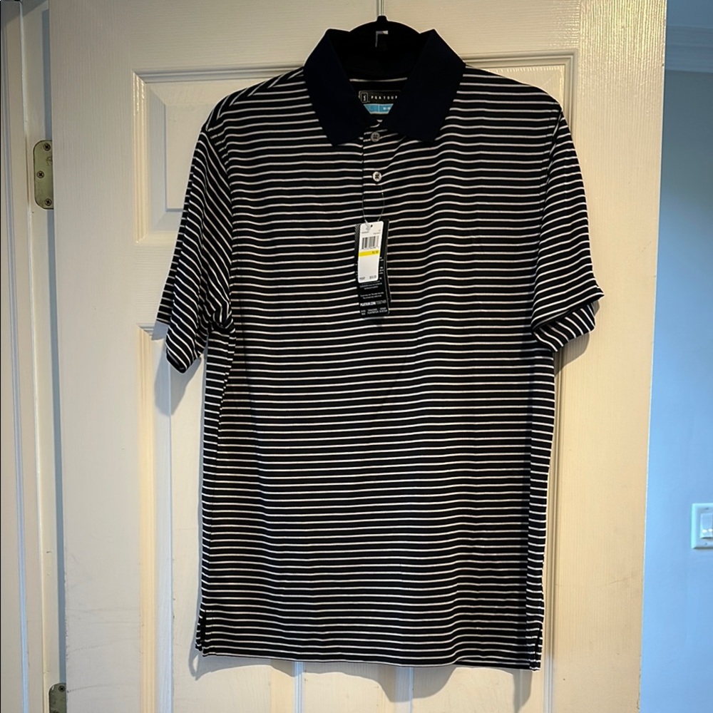 BNWT PGA Tour Navy and White Striped Men's Polo Shirt